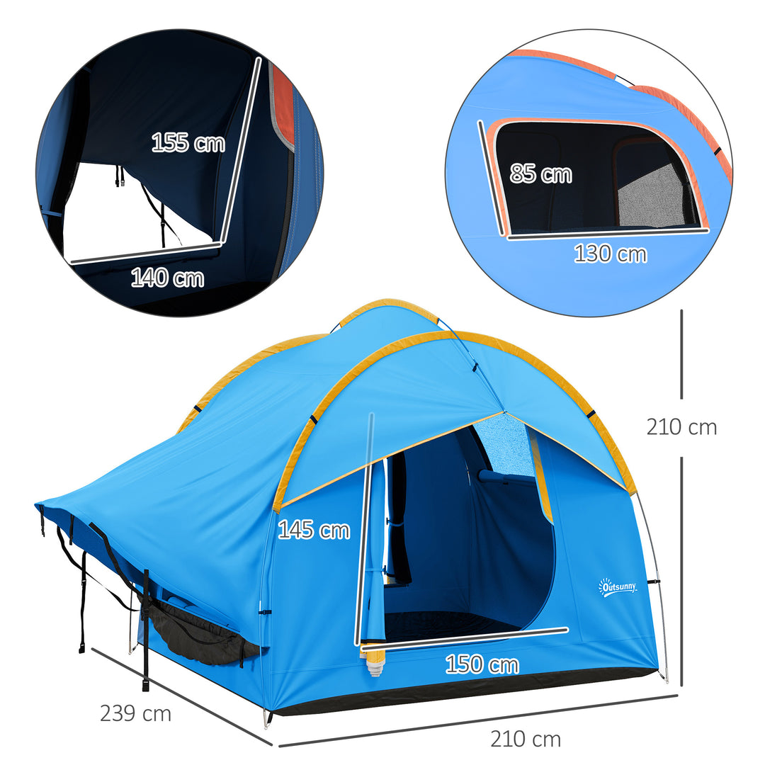Biltelt campingtelt, 3 døre, vejrbestandigt, 239 cm x 210 cm x 210 cm, orange + blå