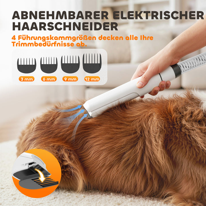 Hundeklippere med støvsuger, støjsvage klippere med 5 plejeværktøjer til hunde, katte og kæledyr, hvid