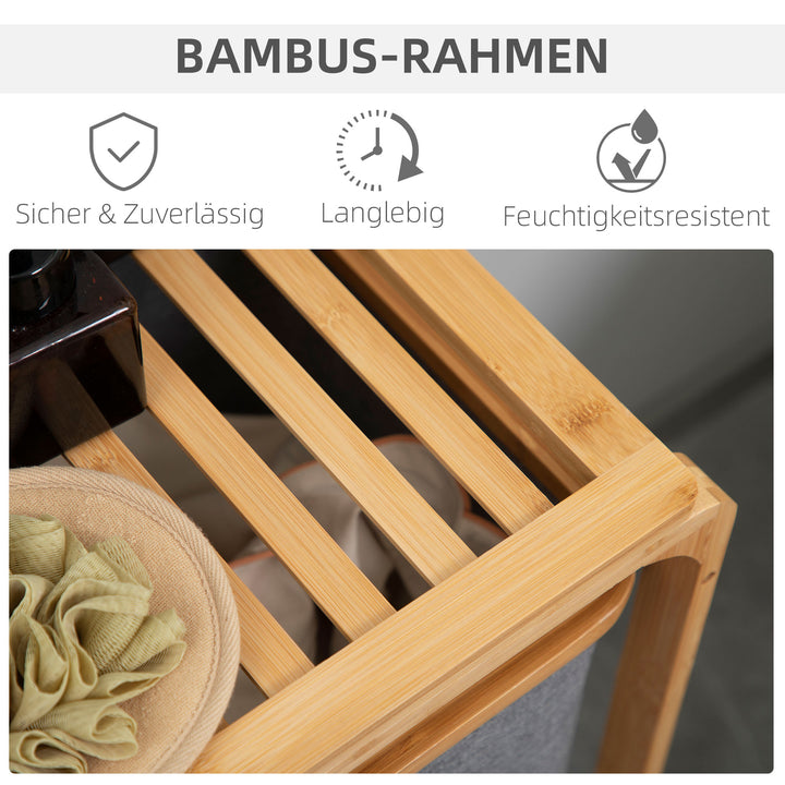 Bambus vasketøjskurv, 3 udtagelige kurve, 50 cm x 32 cm x 69,7 cm, naturgrå