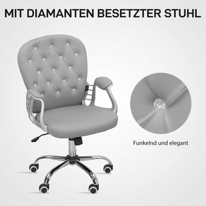 Kontorstol, ergonomisk skrivebordsstol med armlæn, polstret ryglæn, lysegrå
