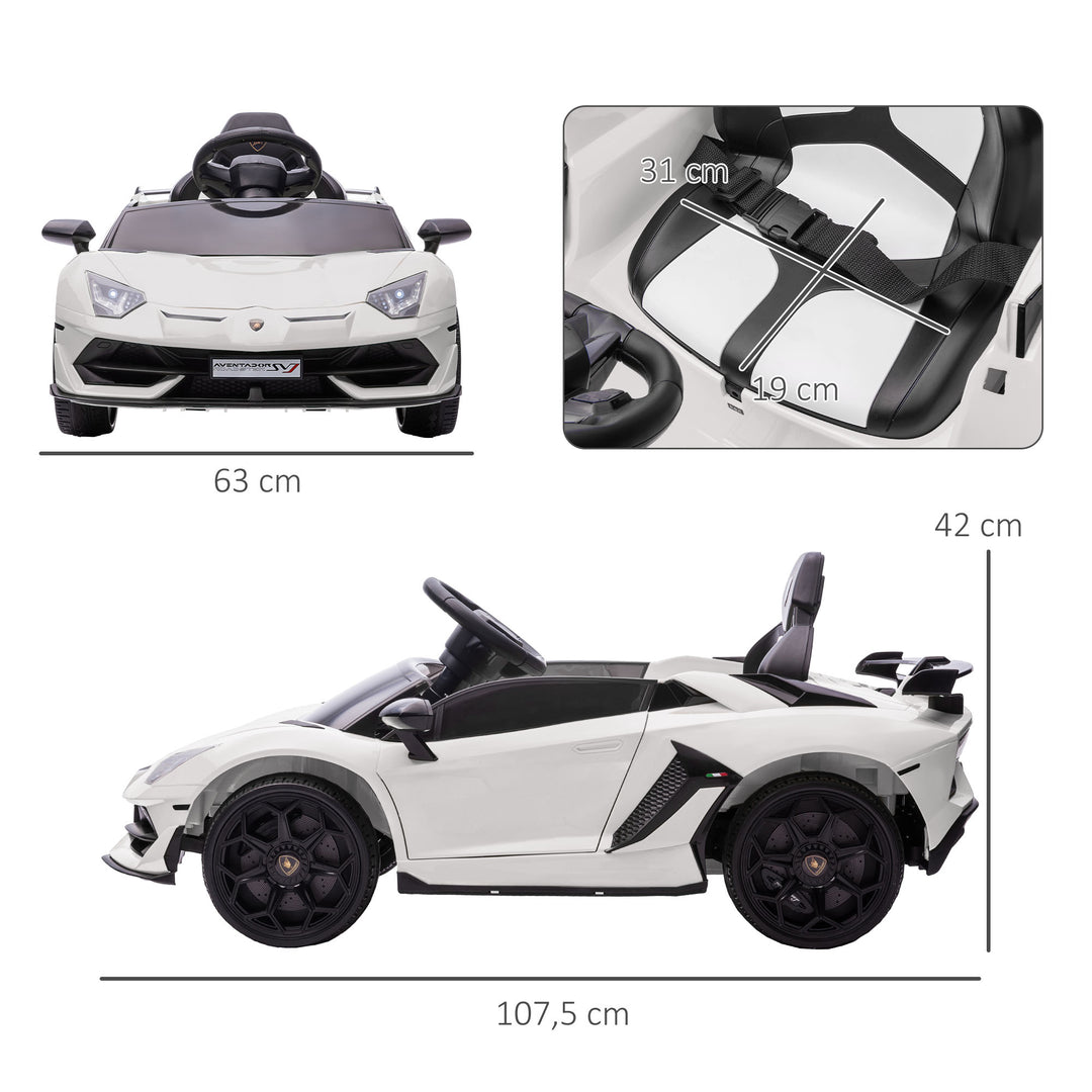 Elektrisk børnebil, licenseret lamborghini aventador, mågevingedøre, musik, horn, til 3-5 år, hvid