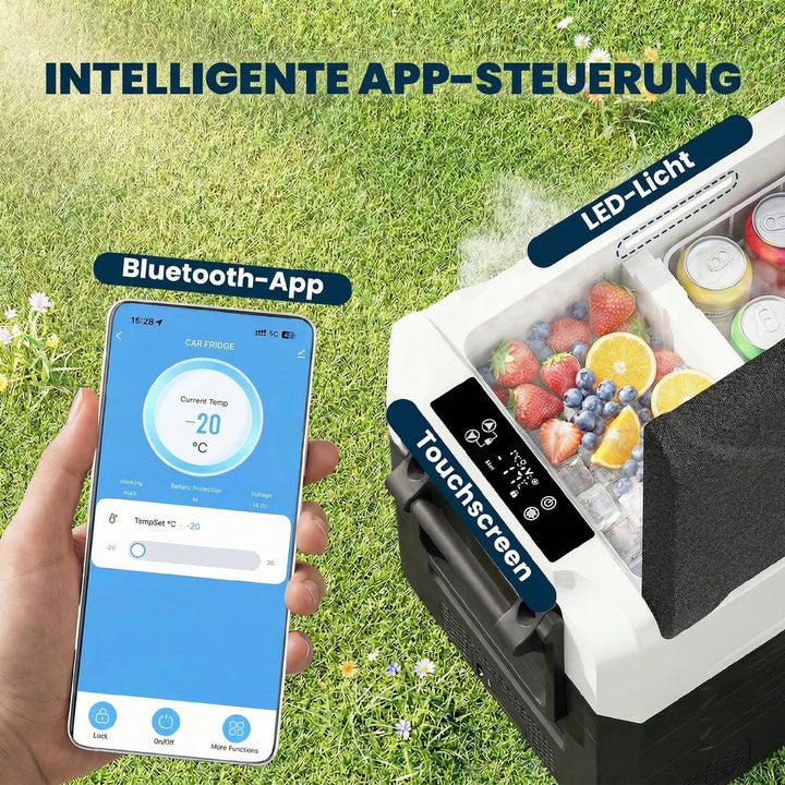 Kompressorkøler 50L -20℃-20℃ elektrisk køletaske med dobbeltzone temperaturkontrol APP LED batteribeskyttelse foldehåndtag
