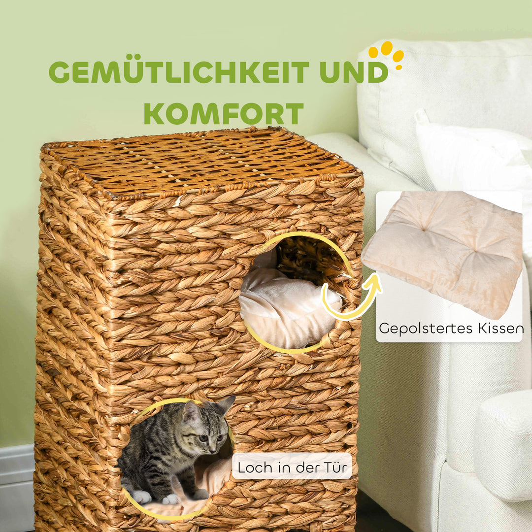 Kradsetræ med kradsetårn, 3 niveauer, polstrede hynder, døråbninger, vandhyacint, lysebrun