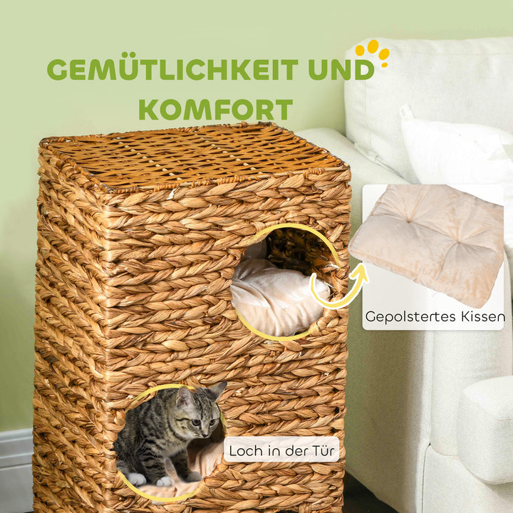 Kradsetræ med kradsetårn, 3 niveauer, polstrede hynder, døråbninger, vandhyacint, lysebrun