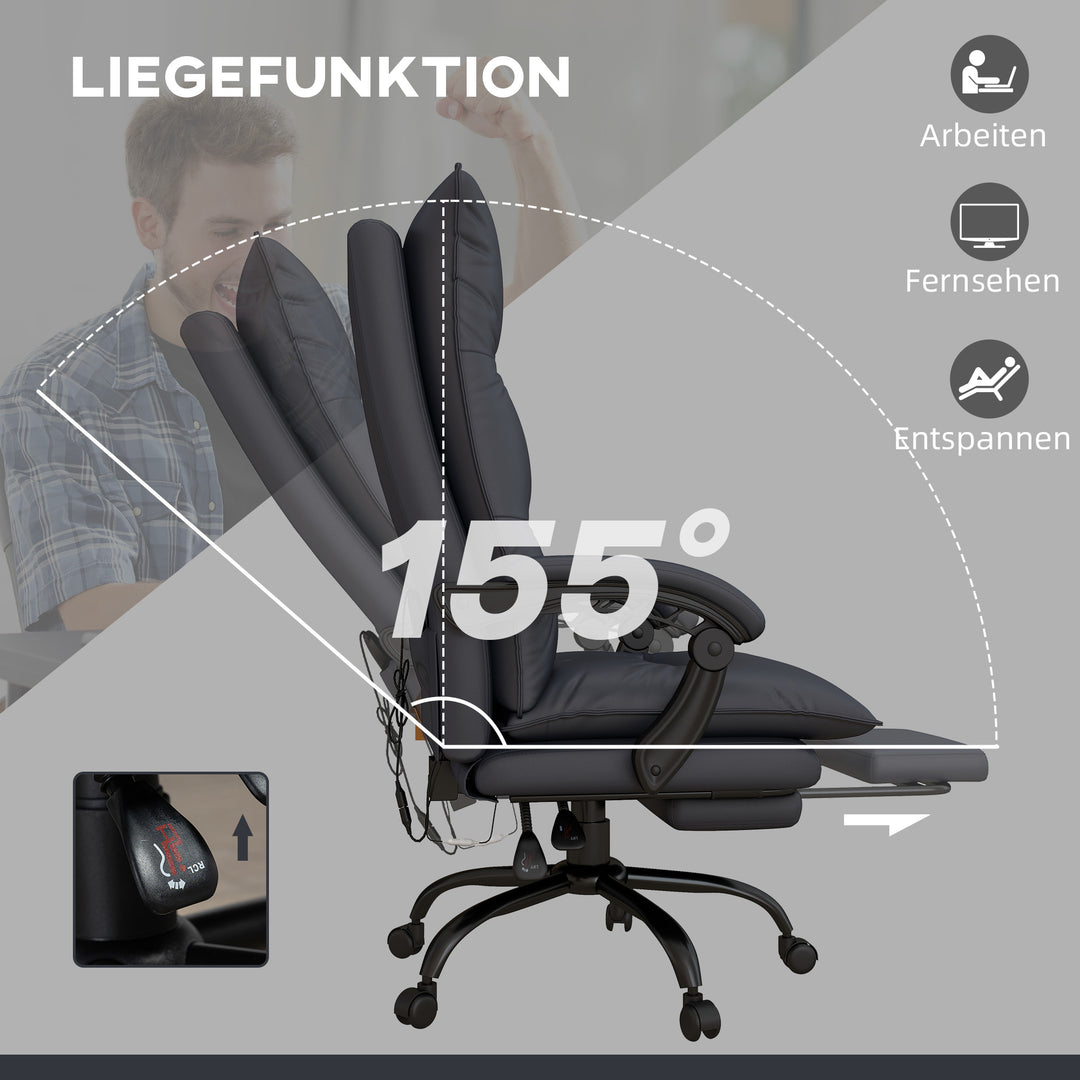 Kontorstol med massagefunktion og varmefunktion, fodstøtte, op til 120 kg, mørkegrå