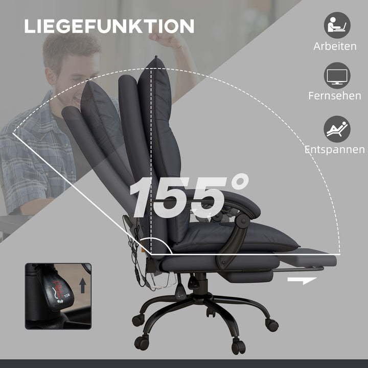 Kontorstol med massagefunktion og varmefunktion, fodstøtte, op til 120 kg, mørkegrå