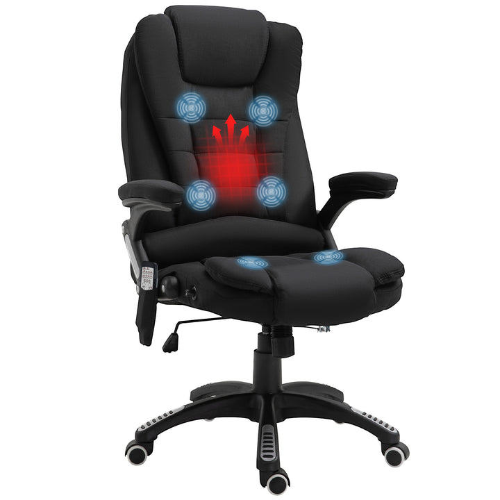 Kontorstol med vibrationsmassage, ergonomisk skrivebordsstol med varme- og lænefunktion, højdejusterbar lederstol med fjernbetjening, sidelomme, linnedlook, sort