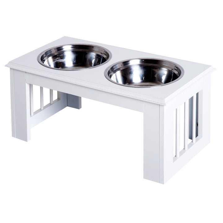Foderstation til hunde, skridsikker, 58,4 x 30,5 x 25,4 cm, hvid, 2 l pr. skål