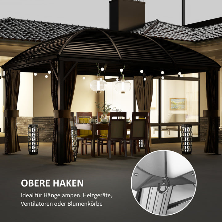 Havepavillon, festtelt, partytelt, 4 x dobbelte sidepaneler, vandtæt, 2 lanternekroge, ca. 4 x 3 x 2,8 m, brun