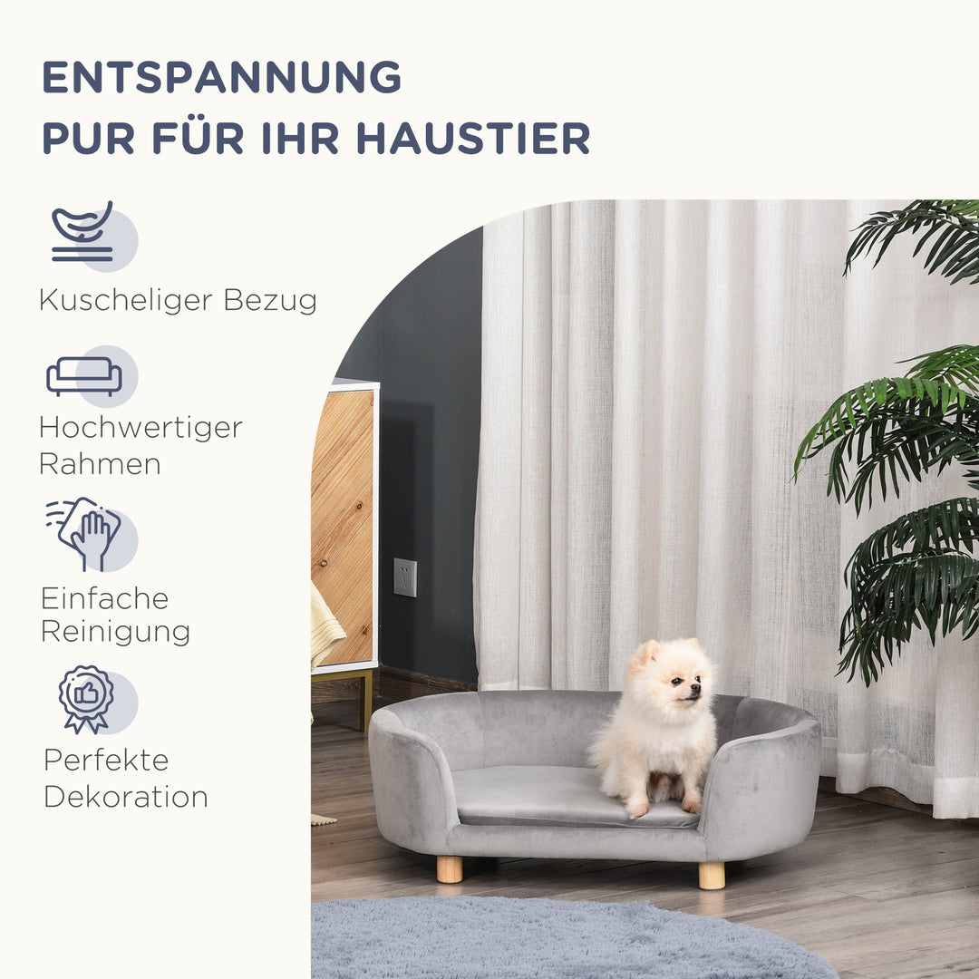 Kæledyrssofa hundesofa hundeseng med hollandsk fløjlsskum birketræsben til katte og hunde 86 x 55 x 33 cm lysegrå