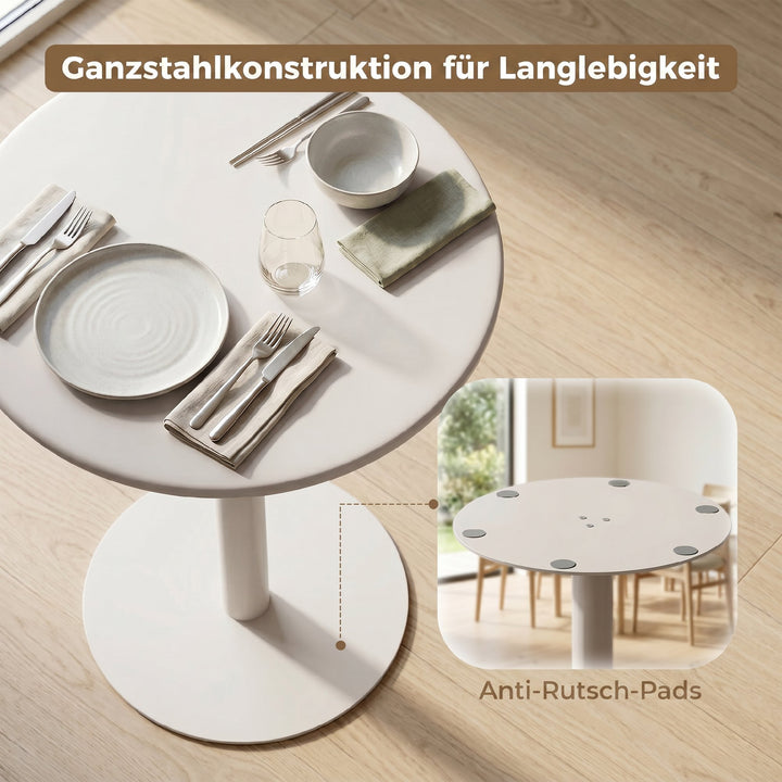 Rundt køkkenbord til 2 personer med stålramme, pladsbesparende, 60 x 60 x 72 cm, beige