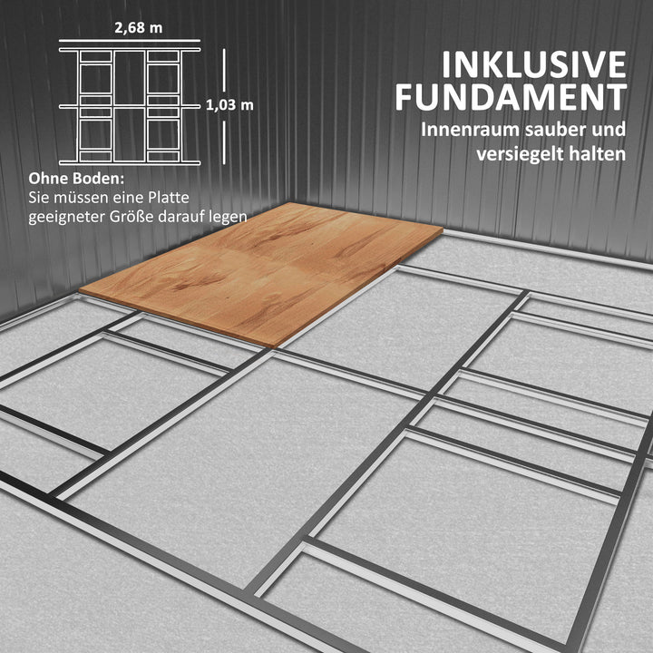 Redskabsskur, vejrbestandigt haveskur til haveredskaber, med ventilationsvinduer, skydedøre, stål, lysegrå