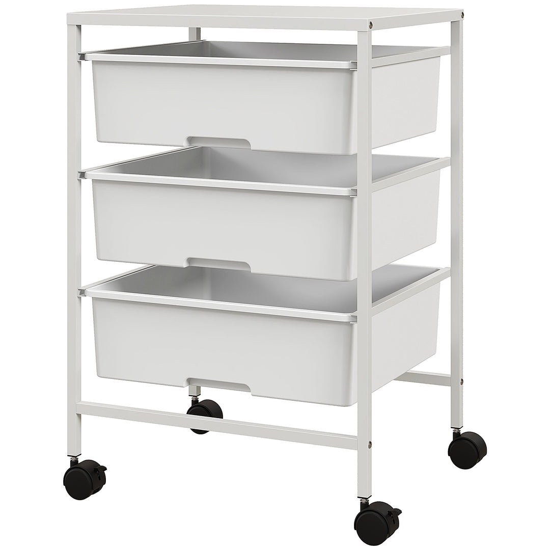 Sidebord med hjul, 3 kurve til transport og opbevaring, køkkenrulle, 40,8L x 33,5B x 60,5H cm, hvid