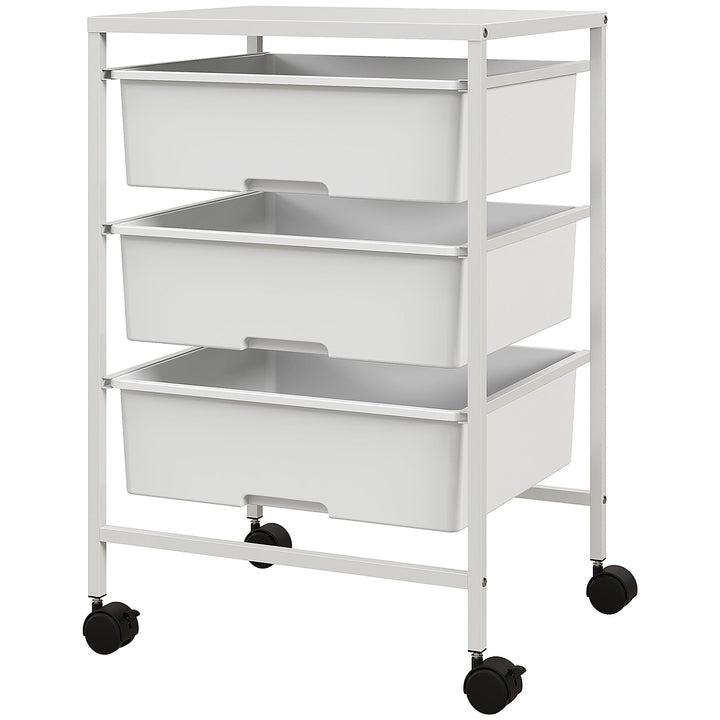 Sidebord med hjul, 3 kurve til transport og opbevaring, køkkenrulle, 40,8L x 33,5B x 60,5H cm, hvid