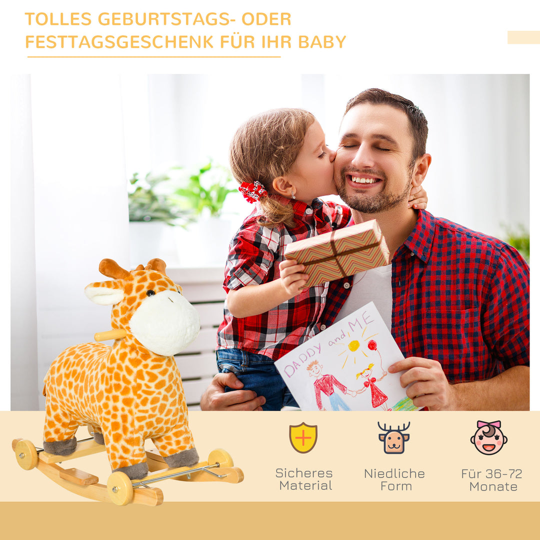 2-I-1 gyngedyr giraffer med lydeffekt, hjul, håndtag plys baby gyngelegtøj gyngesæde til småbørn 3-6 år