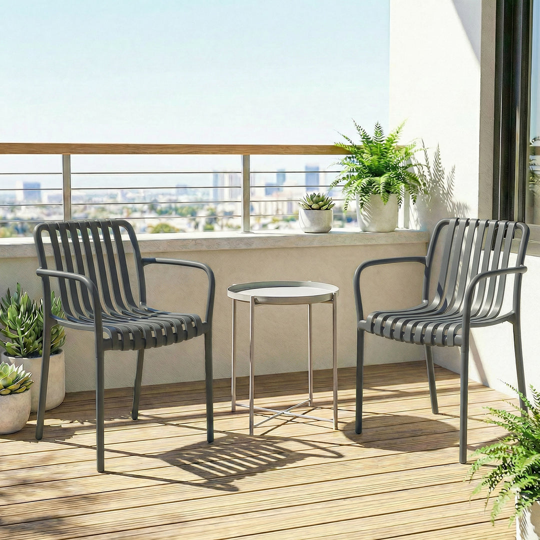 Sæt med 4 stabelbare havestole med lameller, ergonomiske, mørkegrå