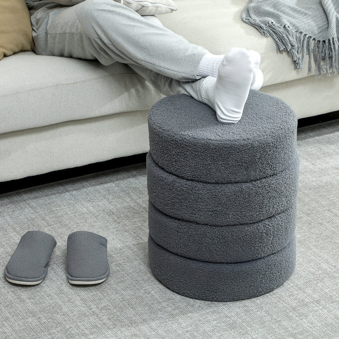 Skammel, rund, teddy fleece, op til 120 kg, ø40x45h cm, mørkegrå