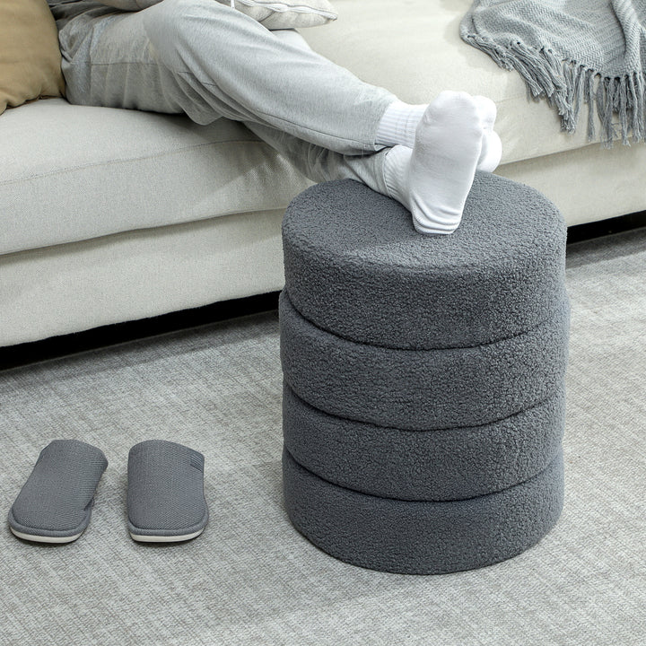 Skammel, rund, teddy fleece, op til 120 kg, ø40x45h cm, mørkegrå