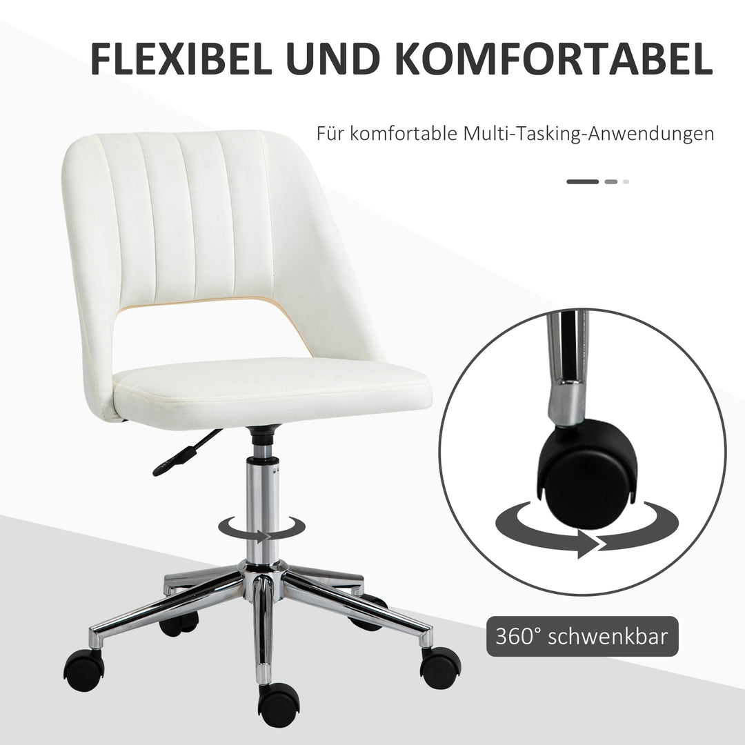 Højdejusterbar kontorstol med hjul, 360° drejelig, kammuslingeformet, skum, 49 x 60 x 79-91 cm, cremehvid