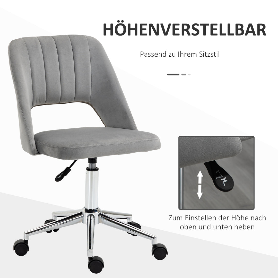 Højdejusterbar kontorstol med hjul, 360° drejelig, kammuslingeformet, skum, 49 x 60 x 79-91 cm, grå