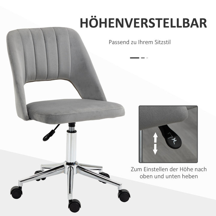 Højdejusterbar kontorstol med hjul, 360° drejelig, kammuslingeformet, skum, 49 x 60 x 79-91 cm, grå