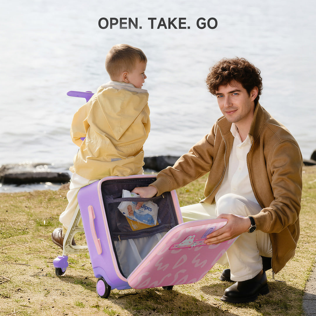 Jovikids JOYRIDE børnekuffert, 3-i-1 rejsetaske med universalhjul til rejser, armlæn til børn fra 3 år og opefter, 38L trolley håndbagage (lyserød)