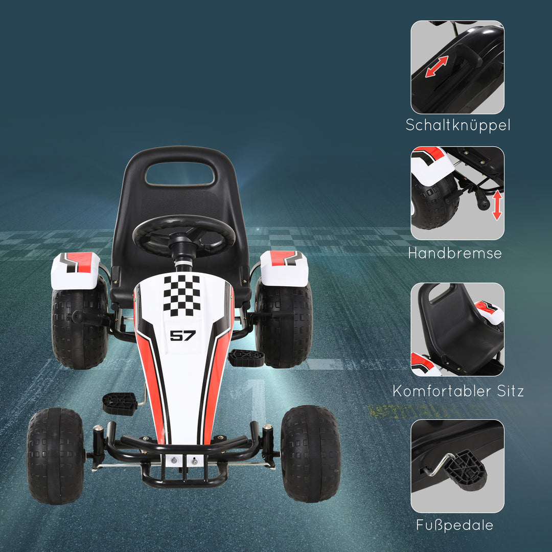 Gokart børnebil pedalbil med pedalbremser børnelegetøj til 3-6 år stål hvid 104 x 66 x 57 cm