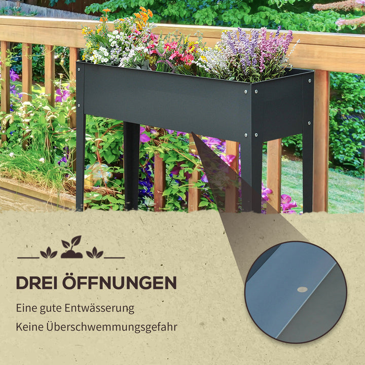 Højbed i solrigt, urtebed, plantekasse med 3 drænhuller, blomsterkasse med fødder, metal, 100 x 30 x 80 cm