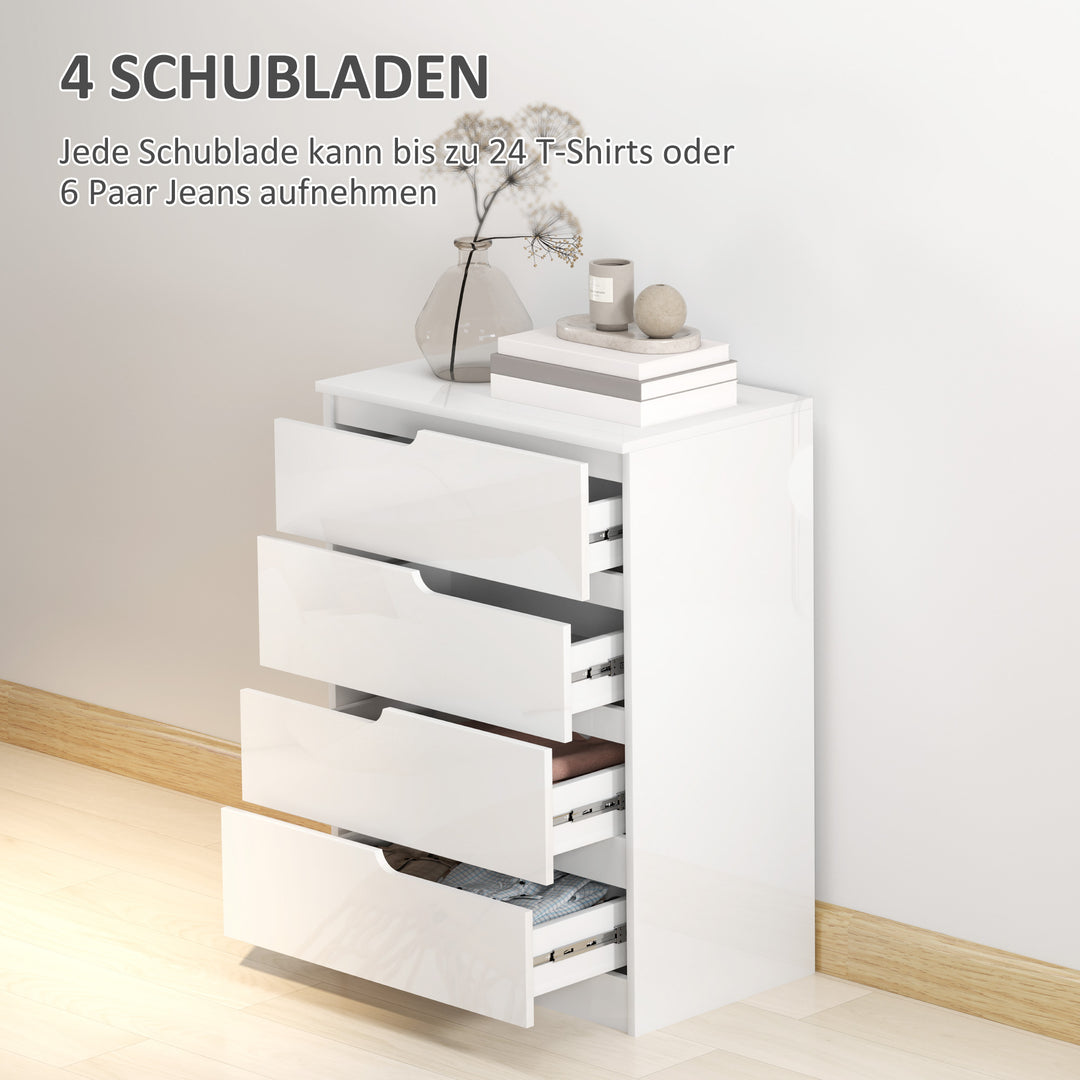Moderne kommode, garderobe, 4 skuffer, træ, anti-tip, fodstøtte, hvid