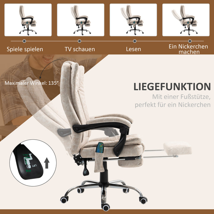 Kontorstol med massagefunktion, ergonomisk skrivebordsstol med lænefunktion, varmefunktion, sidelomme, cremehvid
