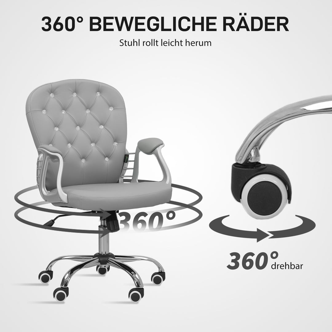 Kontorstol, ergonomisk skrivebordsstol med armlæn, polstret ryglæn, lysegrå