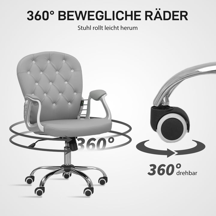 Kontorstol, ergonomisk skrivebordsstol med armlæn, polstret ryglæn, lysegrå