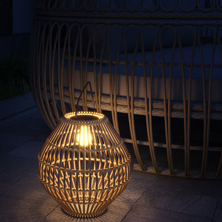 Solcellehavelampe, PE-rattan, boho-design, 31 cm x 31 cm x 32 cm, gul