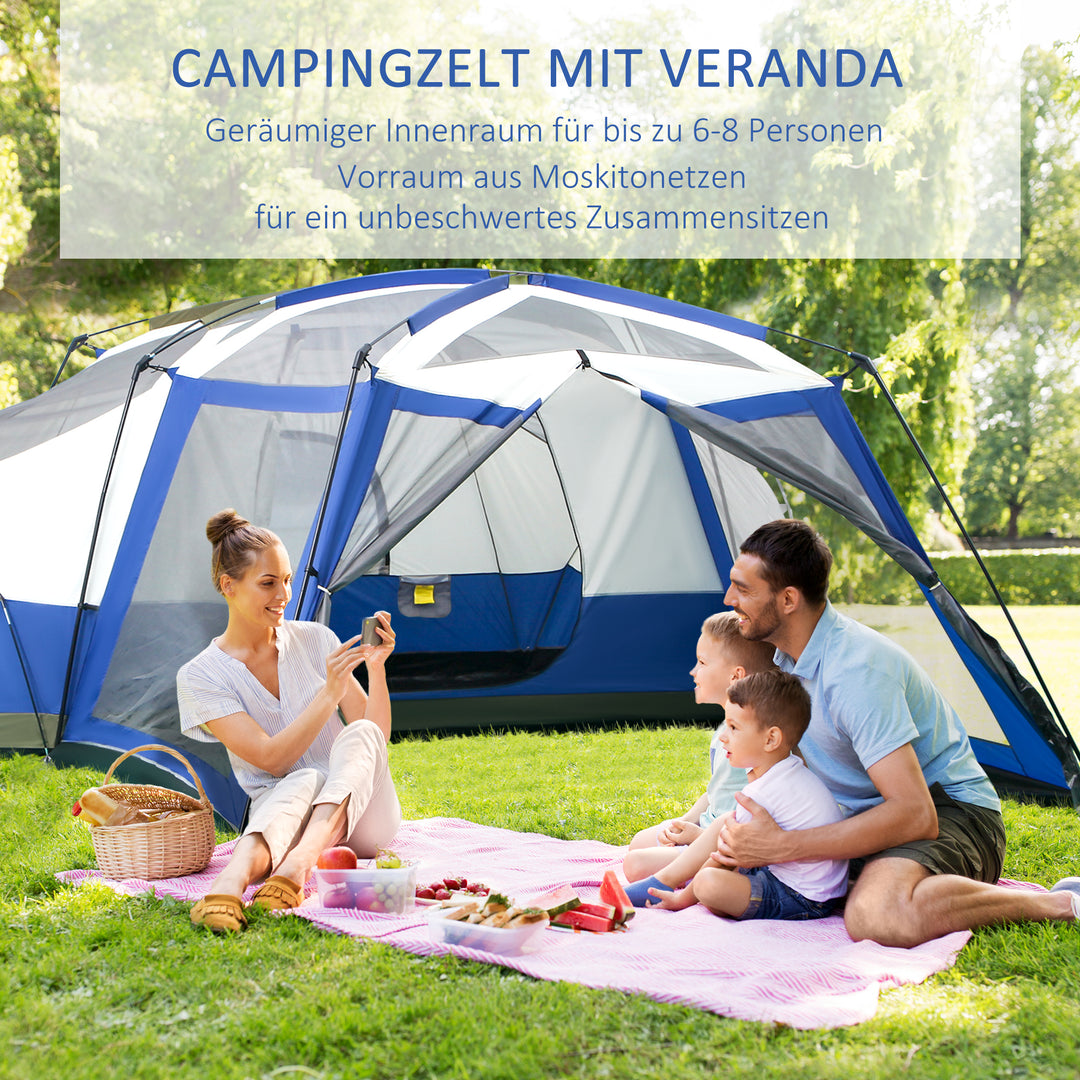 Campingtelt 6-8 personers telt familietelt med forhal, glasfiber, blå, 518 x 487 x 237 cm