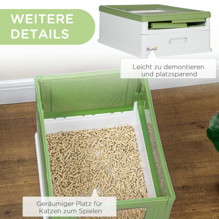 Kattebakke, foldbar, 2 døre, kattebakke, 47,5 x 35,5 x 36,7 cm, hvid/grøn