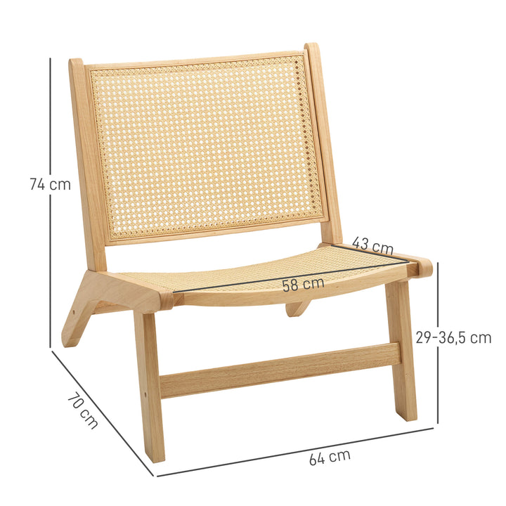 Rattanstol, læsestol, træramme, bredt sæde, 64 x 70 x 74 cm, naturtræ