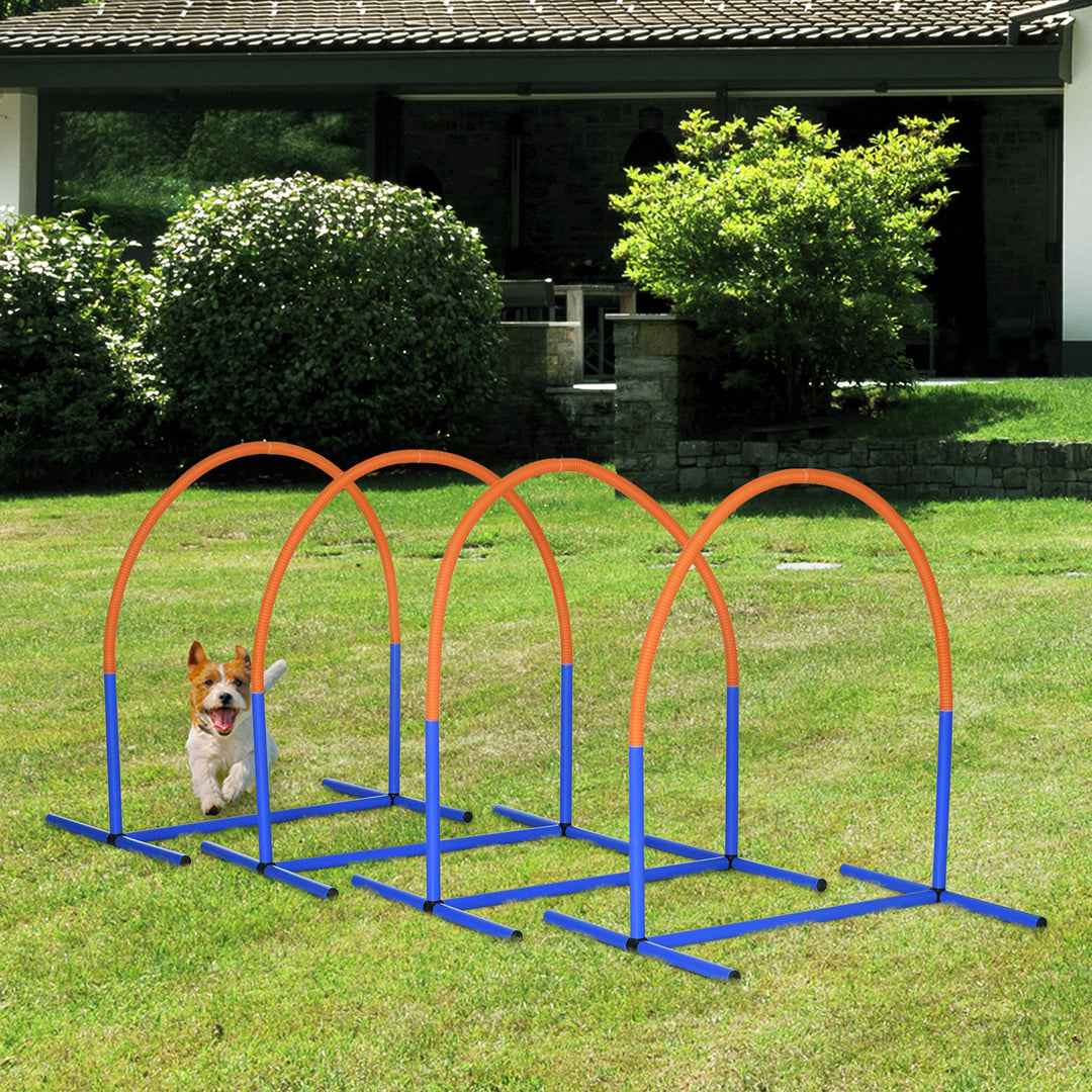 Agility-sæt til hunde, hundetræning, 4 buer, til begyndere, med bæretaske, blå+orange, 88 x 64 x 95 cm