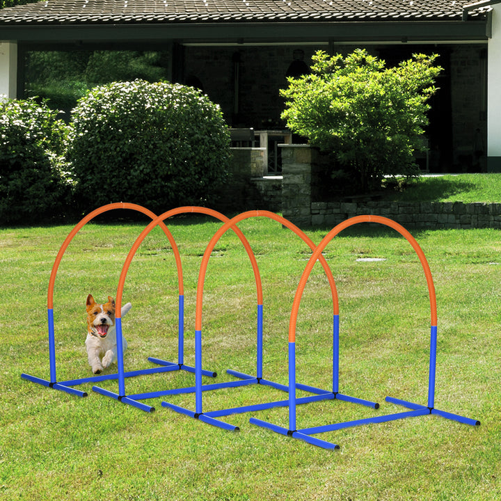 Agility-sæt til hunde, hundetræning, 4 buer, til begyndere, med bæretaske, blå+orange, 88 x 64 x 95 cm