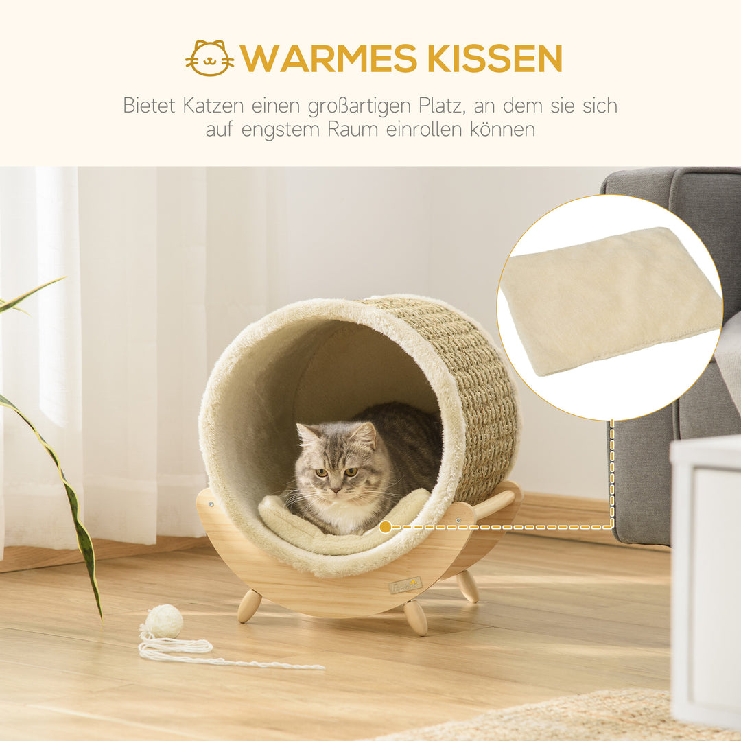 Kattehule med kradseområde inklusive pude, kradsetønde, 41 cm x 38 cm x 43 cm, natur + beige