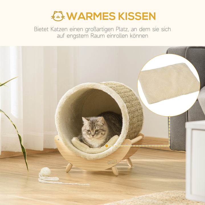Kattehule med kradseområde inklusive pude, kradsetønde, 41 cm x 38 cm x 43 cm, natur + beige