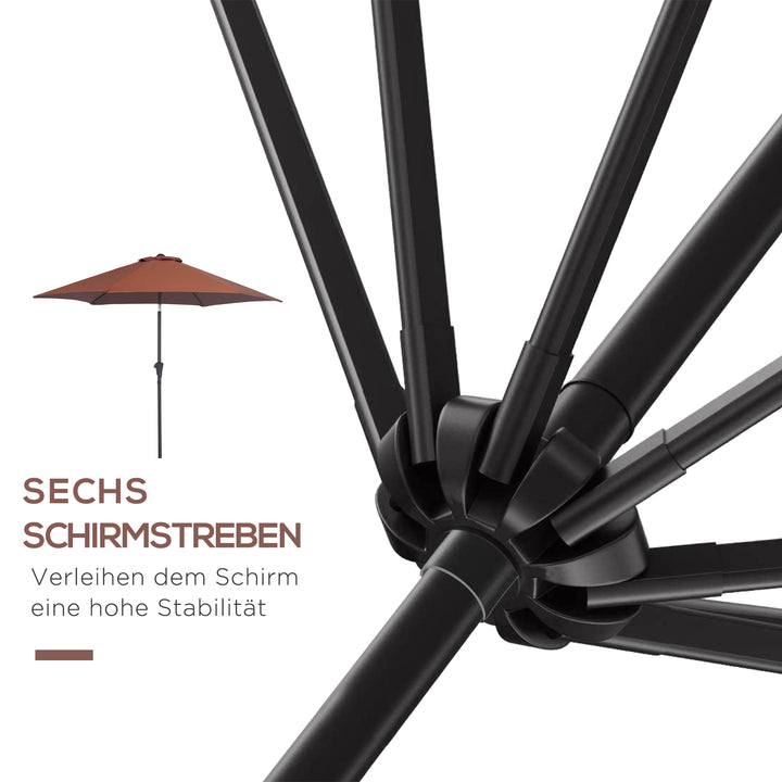 Sammenklappelig parasol, haveparasol, markedsparasol med håndsving, aluminium, 180 cm, polyester, stål, kaffefarvet, Ø2,6 x 2,35 m