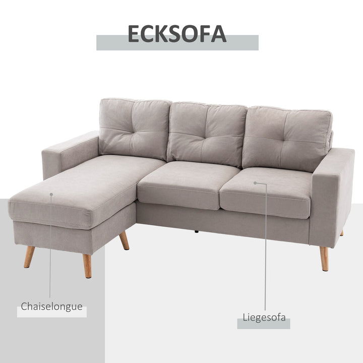 3-Personers hjørnesofa, linnedlook, vendbar chaiselong, 193 x 136 x 85 cm, lysegrå