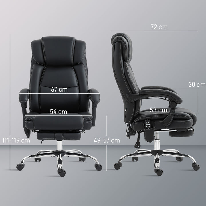 Ergonomisk kontorstol med massagefunktion, skrivebordsstol med fodstøtte, kunstlæder sort