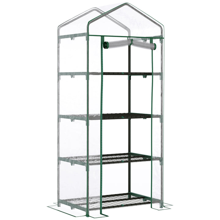 Foliedrivhus, drivhus, minidrivhus, plantehus, kold ramme, 4 hylder, 70 x 50 x 160 cm, transparent