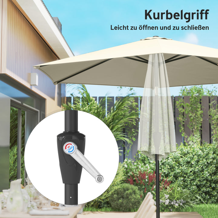 270 cm vipbar parasol, balkonparasol med håndsving, UV 50+, haveparasol, cremehvid