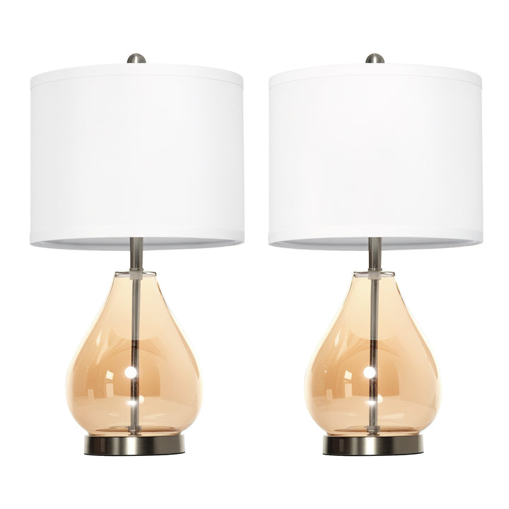 Sæt med 2 bordlamper, bordlamper, e27-fatning, sengelampe, 40 w, glas, hør, metal, rav, 30 x 56h cm
