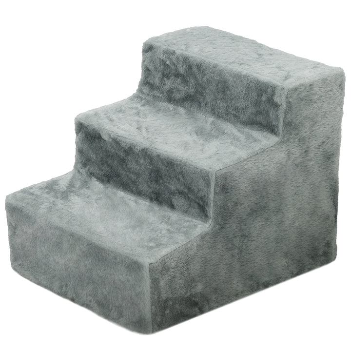 Sammenklappelig kæledyrstrappe, 3 trin, vaskbart plysbetræk, spånplade, 46 x 35 x 35 cm, lysegrå