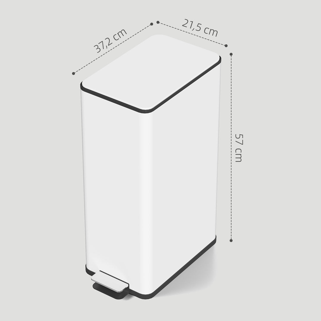 20L affaldsbeholder, soft-close låg, deodorantrum, fingeraftrykssikker, rustfrit stål, hvid