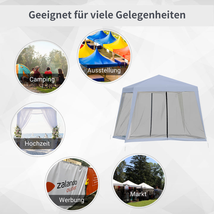 Havepavillon, lysthus, partytelt, vejrbestandigt telt med myggenet, metal + polyester, grå, 3 x 3 m