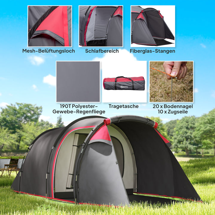 Campingtelt, pop-up-telt til 2-3 personer, forhal og soveområde, vandtæt, 426 x 206 x 154 cm, grå